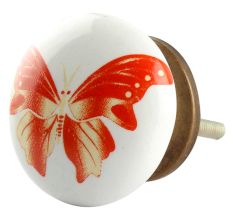 Red Butterfly Ceramic Wardrobe Knob